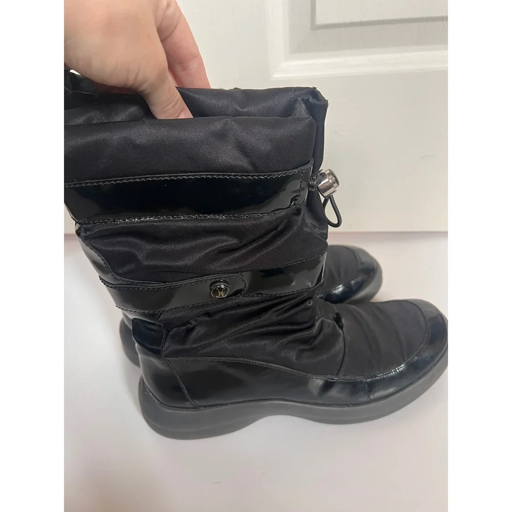 Gorpcore Cole Haan Womens Black Nylon Patent Leather Winter Snow Boots Mid Calf